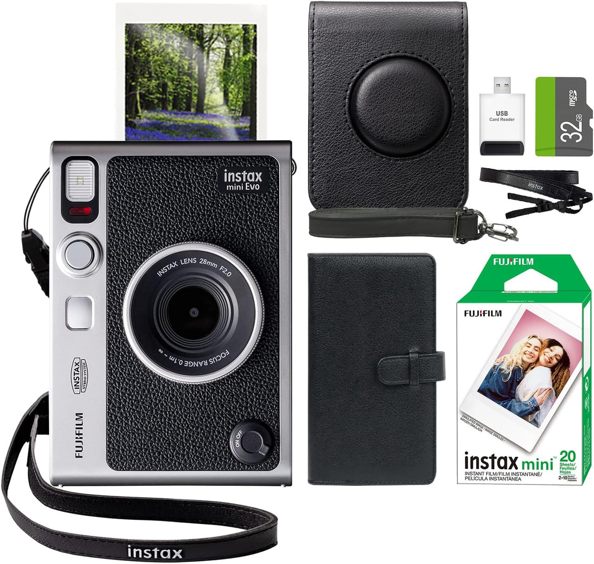 Cámara instantánea híbrida Fujifilm Instax Mini EVO negra + películ...
