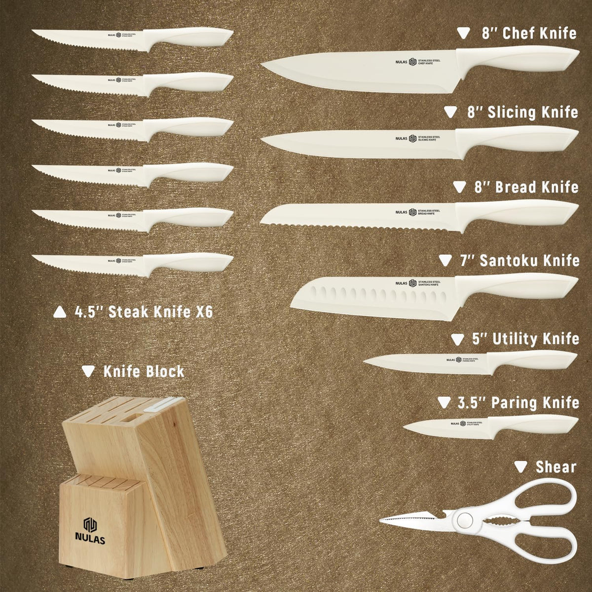 NULAS Juego de bloques de cuchillos de cocina de 15 piezas con afil...
