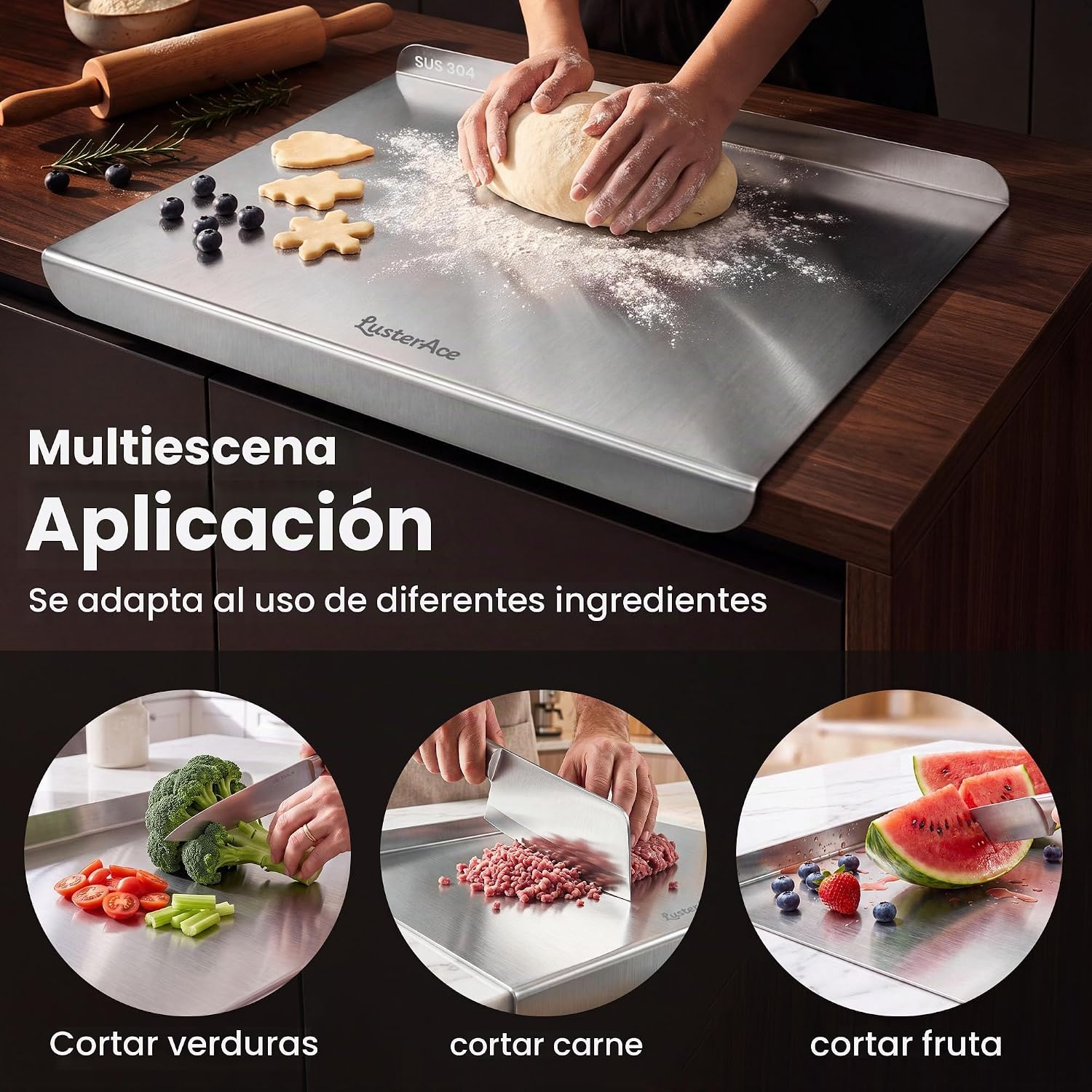 Tabla de cortar de acero inoxidable 304 con borde, tablas de cortar...