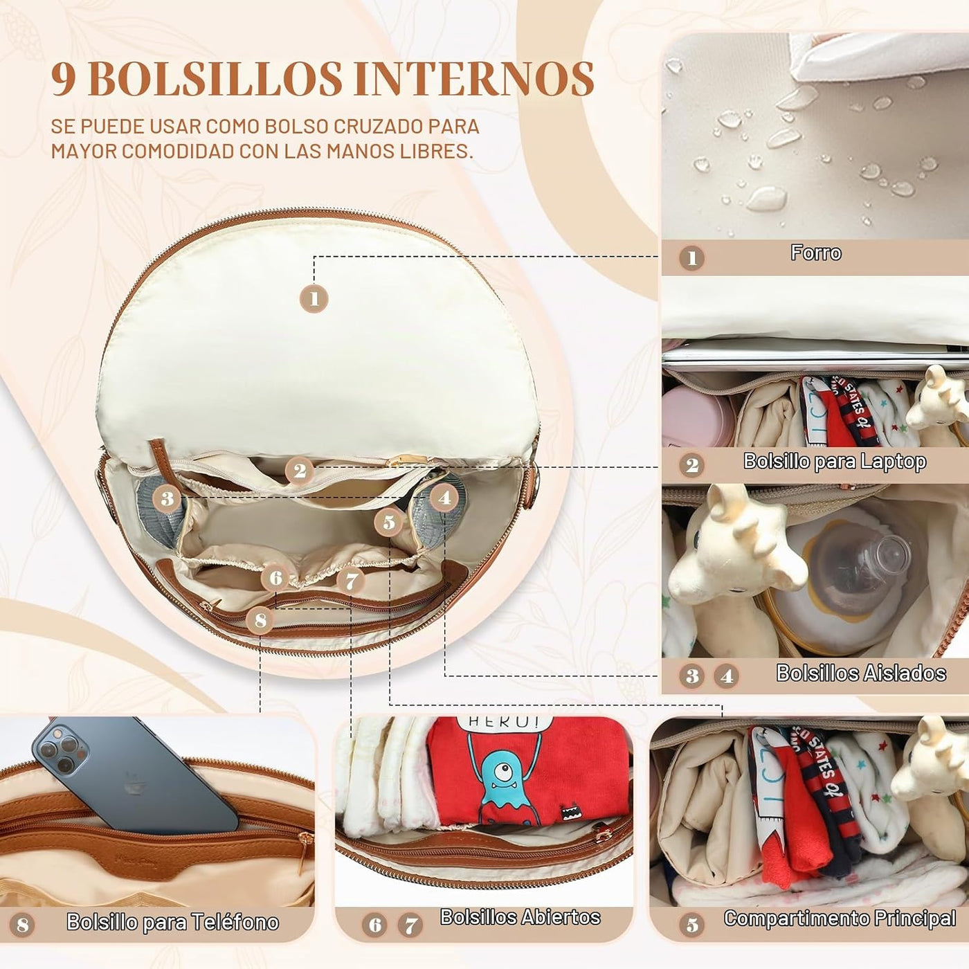 Miss Fong - Pañalera de cuero con cambiador, tipo mochila, bolsa or...