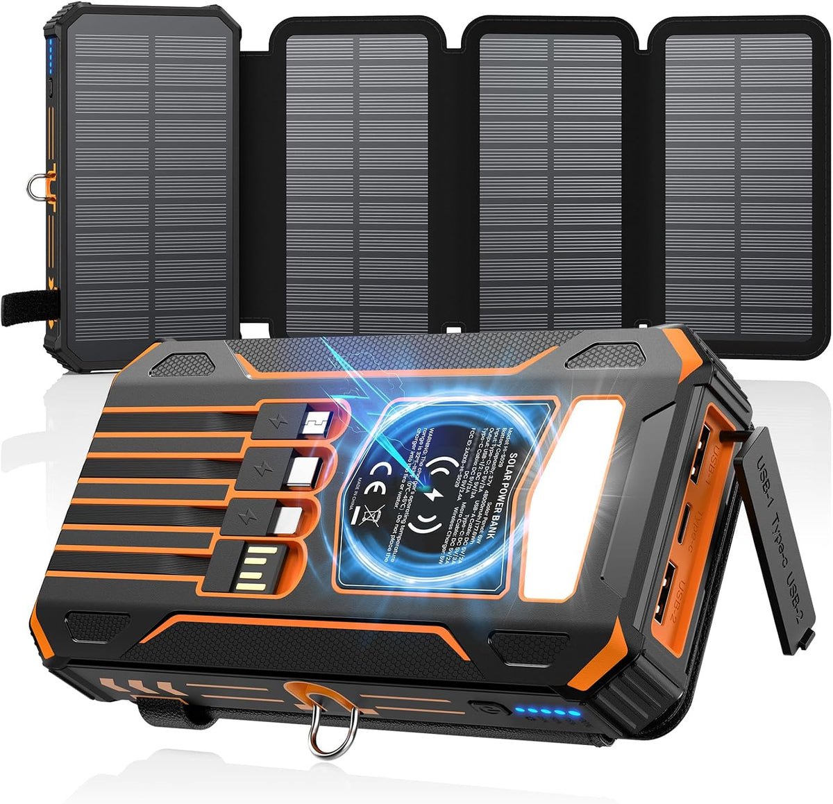 SOARAISE Banco de energía solar 48000mAh cargador portátil inalámbr...
