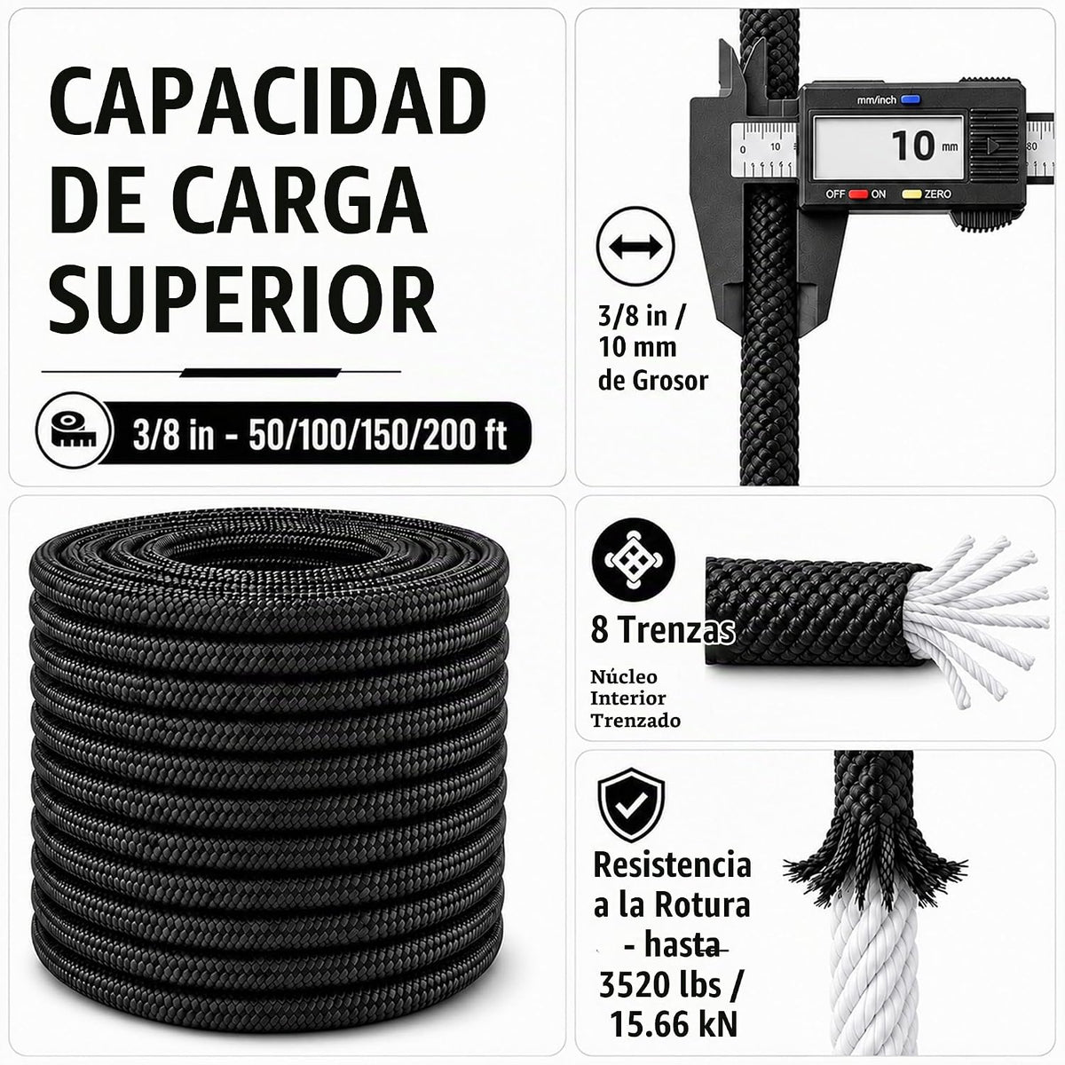YUZENET Cuerda de arborista de poliéster trenzada (3\/8 pulgadas x...