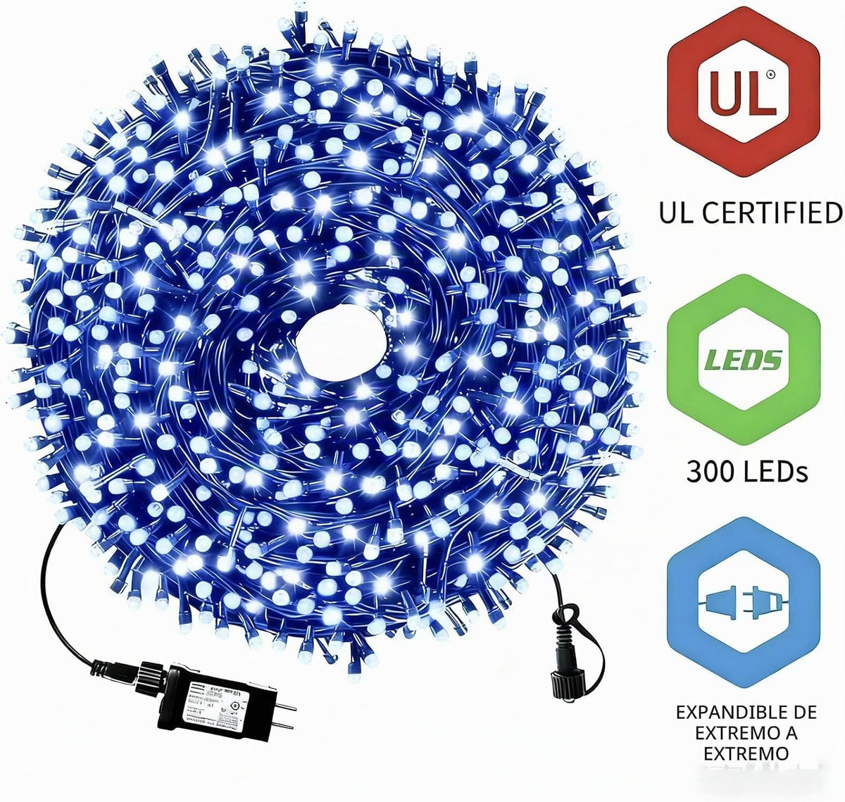 MZD8391 Luz navideña 300LED de 105 pies, luz para árbol de Navidad,...