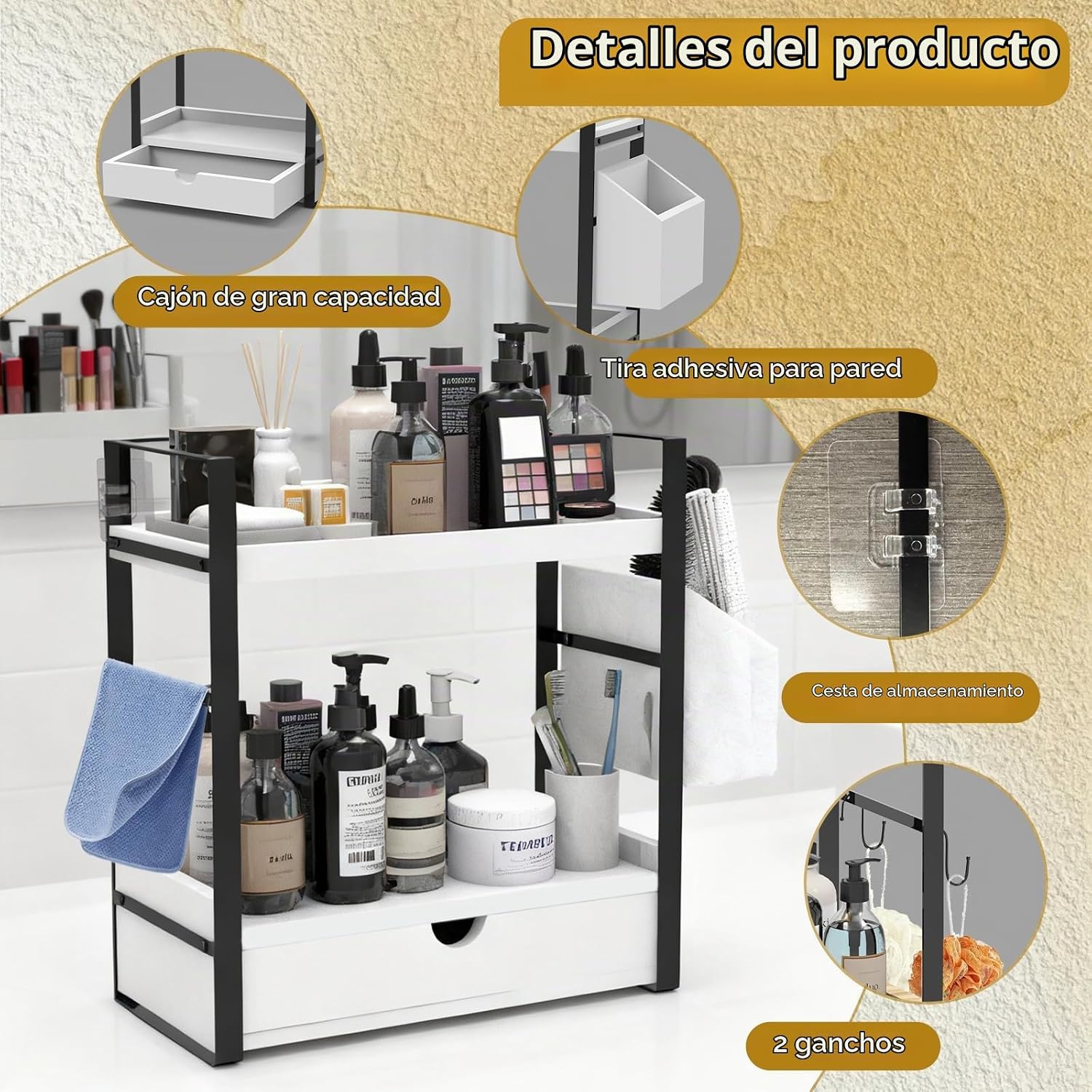 Organizadores de mostrador de baño de 2 niveles y almacenamiento, o...