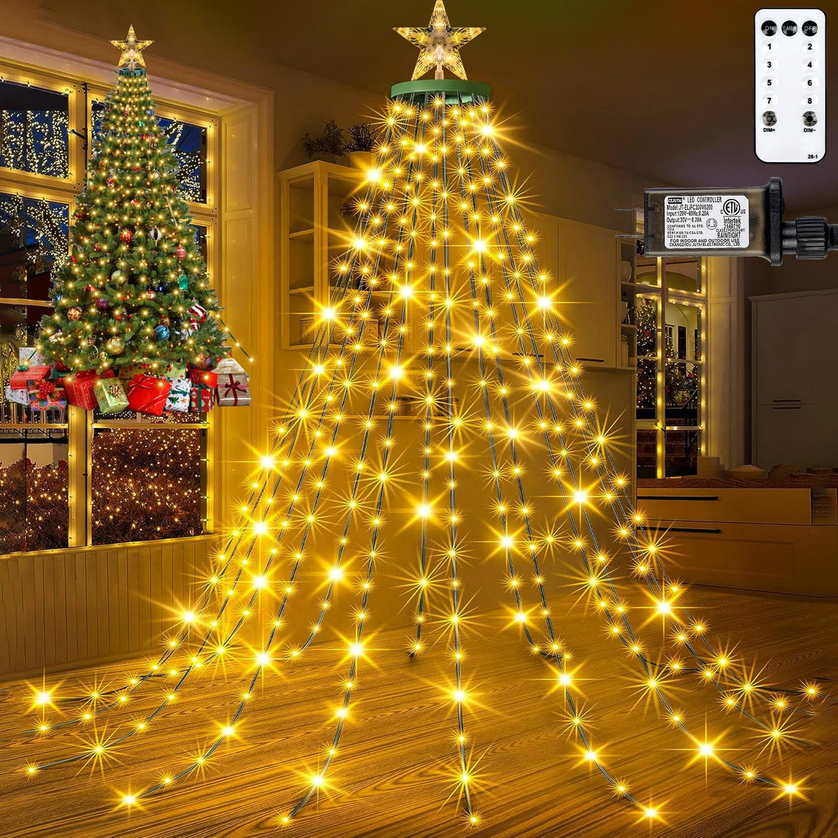 Luces de árbol de Navidad con estrella en la parte superior, 400 lu...