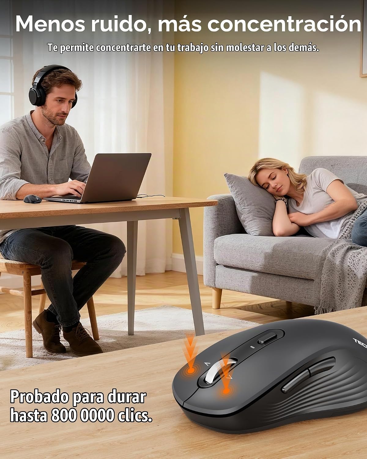 TECKNET Ratón Bluetooth inalámbrico de 3 dispositivos con rueda de...