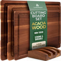 Juego de 3 tablas de cortar de madera de acacia con soporte, ranura...