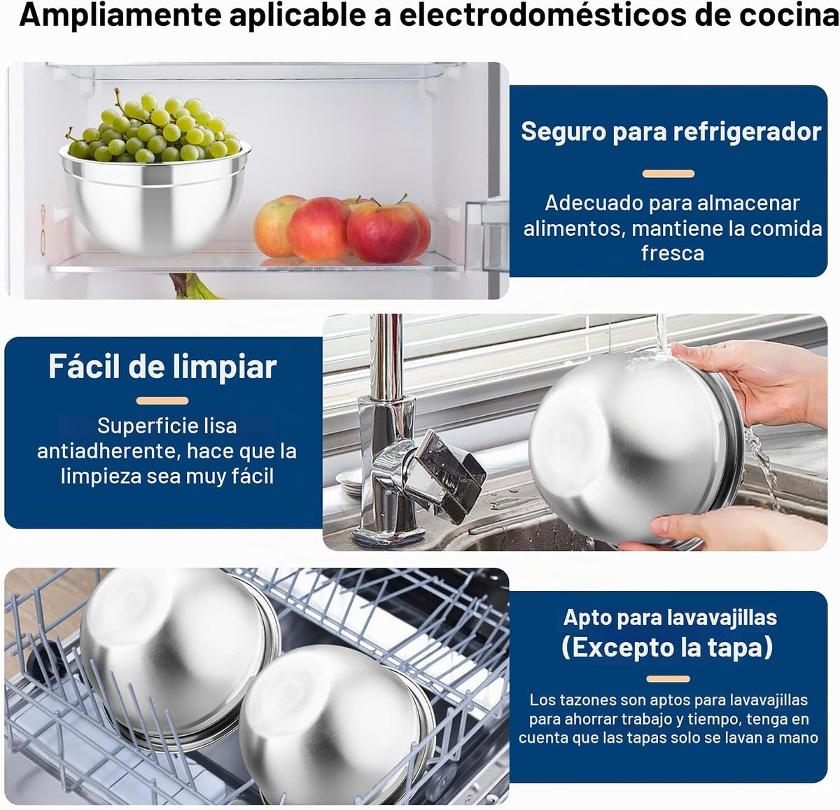 TeamFar - Juego de cuencos para mezclar con tapas, 5 piezas de acer...