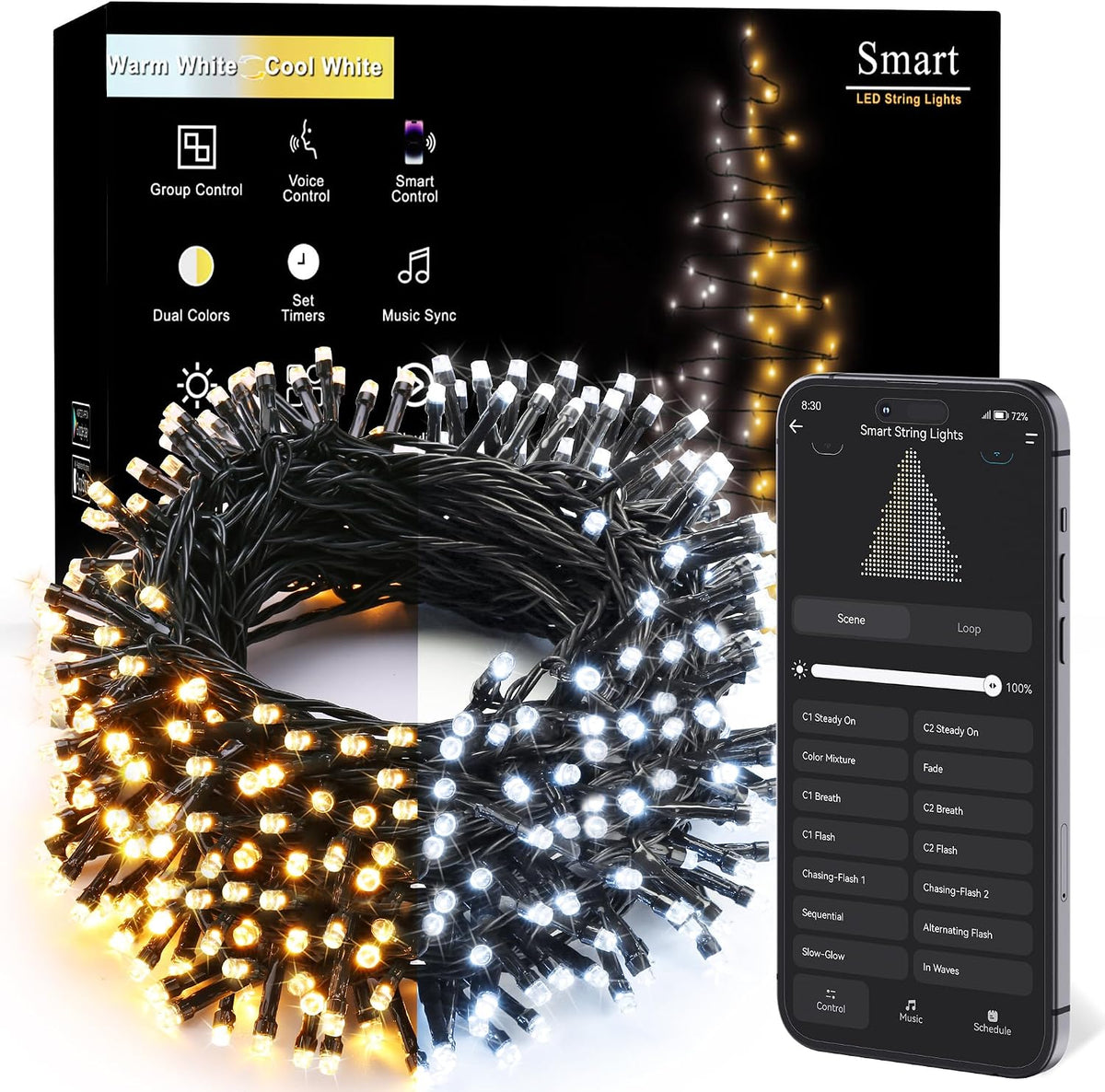 Brizled Guirnalda de luces inteligentes de Navidad, 200 luces LED q...