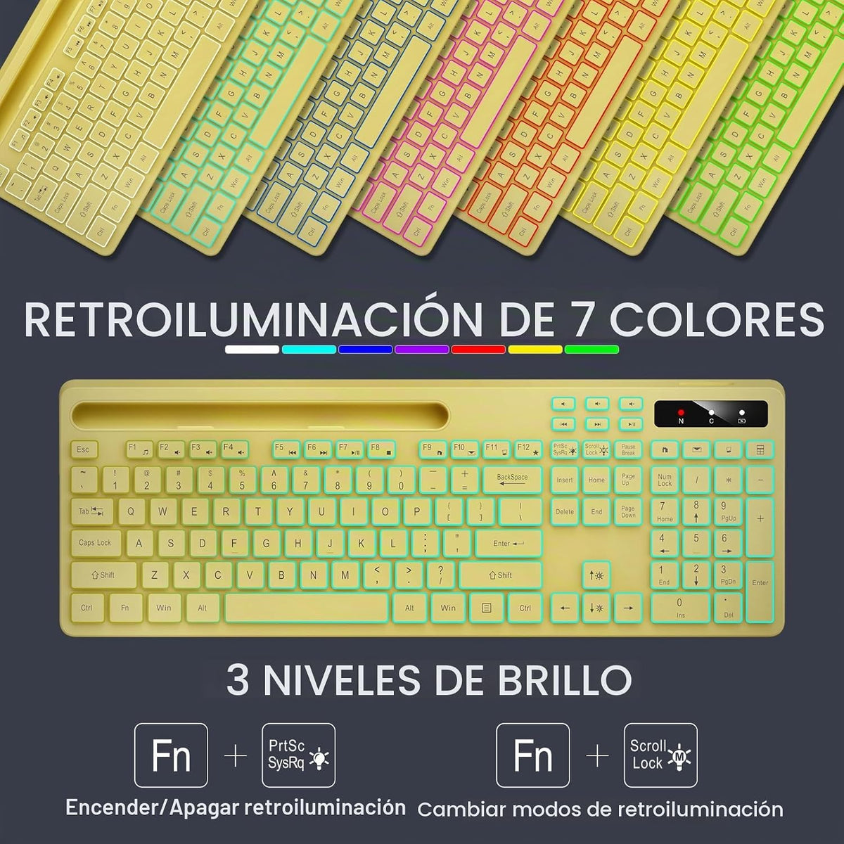 Soueto Teclado inalámbrico con retroiluminación RGB, soporte para t...