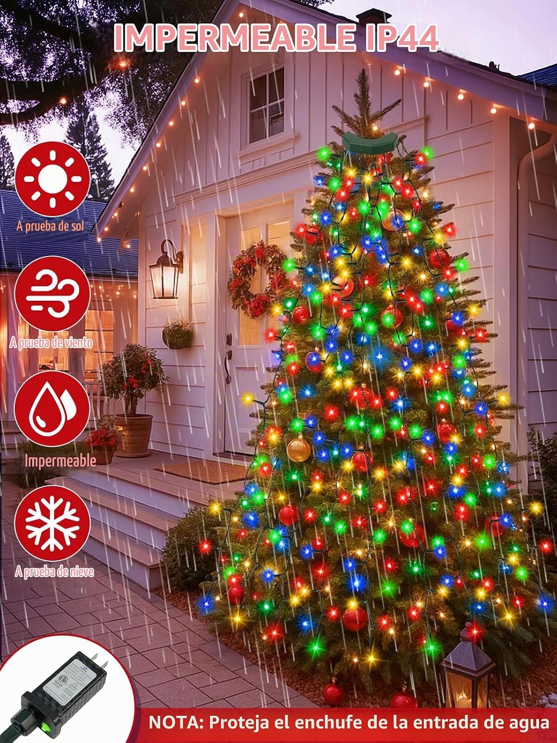 Luces para árbol de Navidad a prueba de agua con control por voz y...