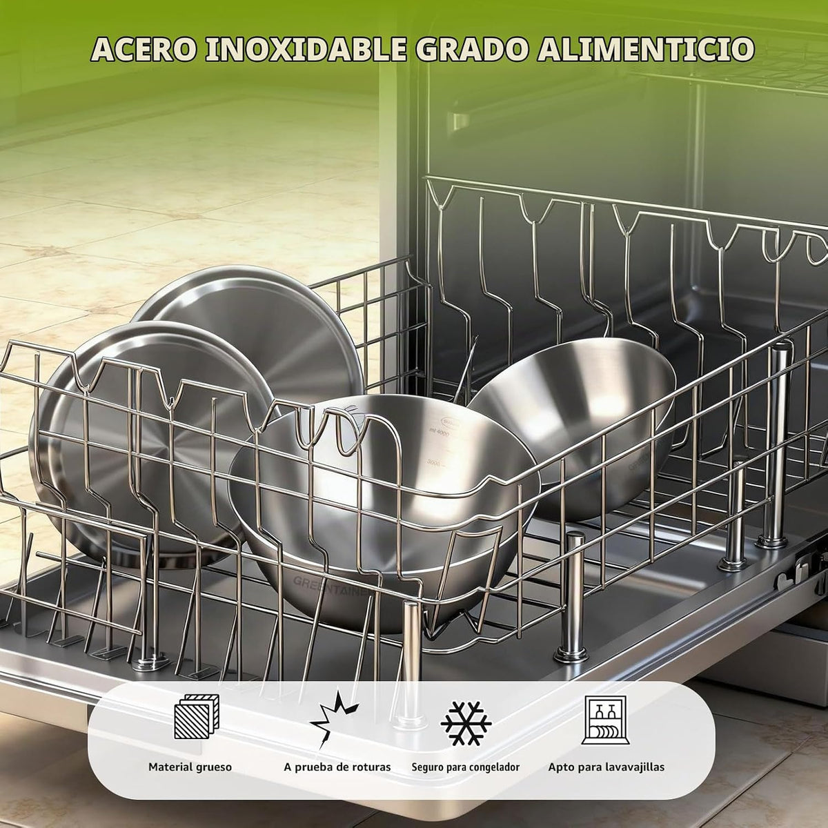 Greentainer - Juego de 5 cuencos de acero inoxidable (5.2\/3.7\/2.1...