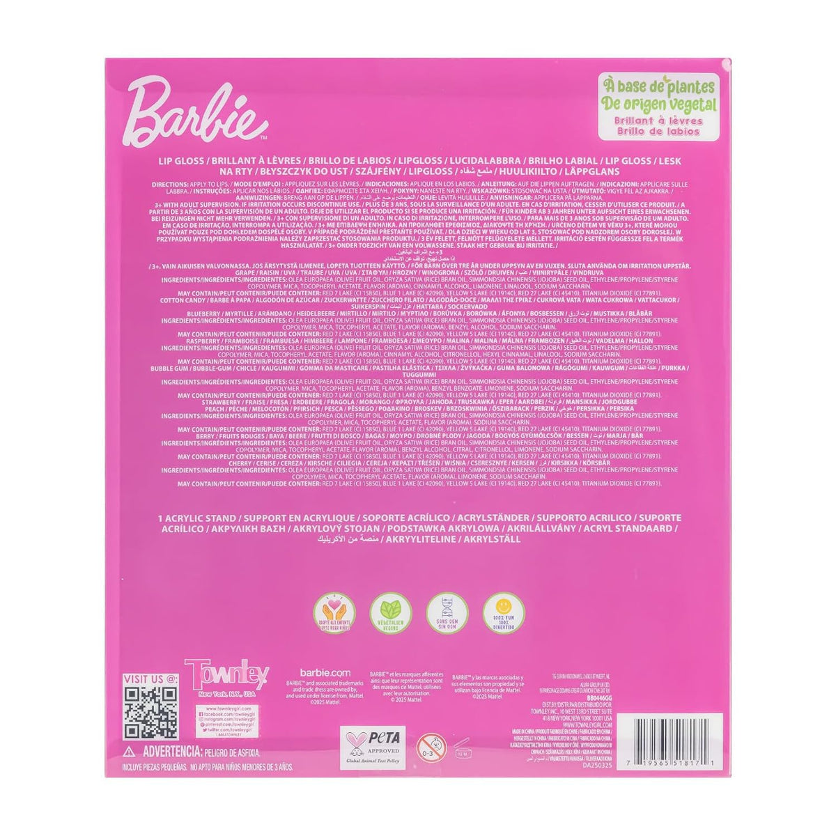 Barbie - Juego de brillo de labios con soporte de exhibición, a bas...