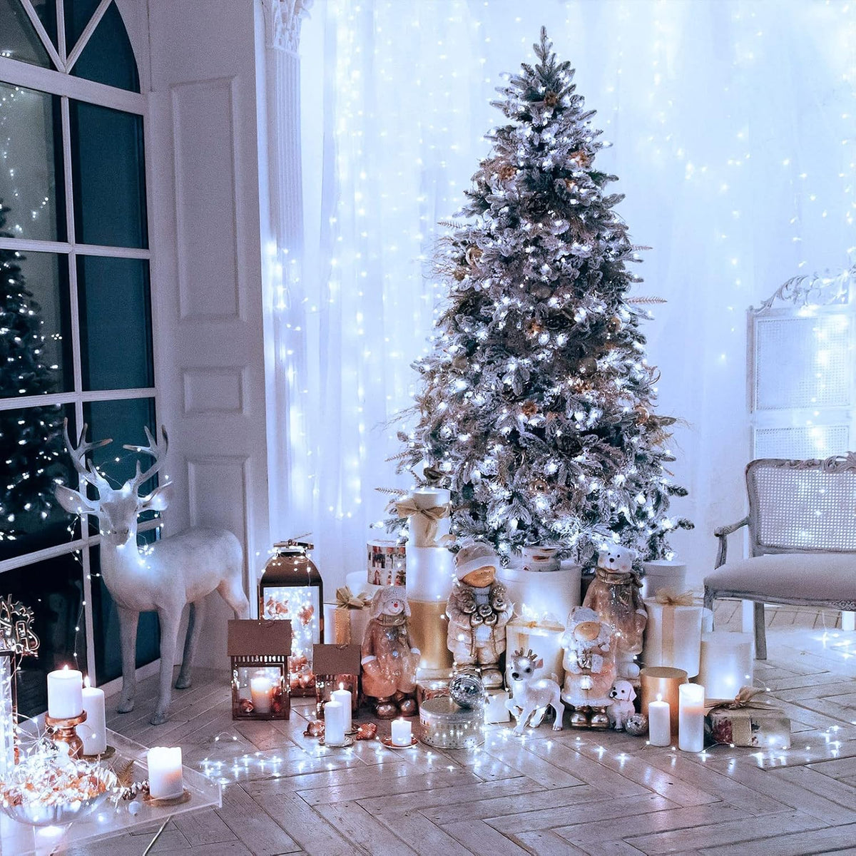 JMEXSUSS 300 luces LED de Navidad impermeables al aire libre, 8 mod...