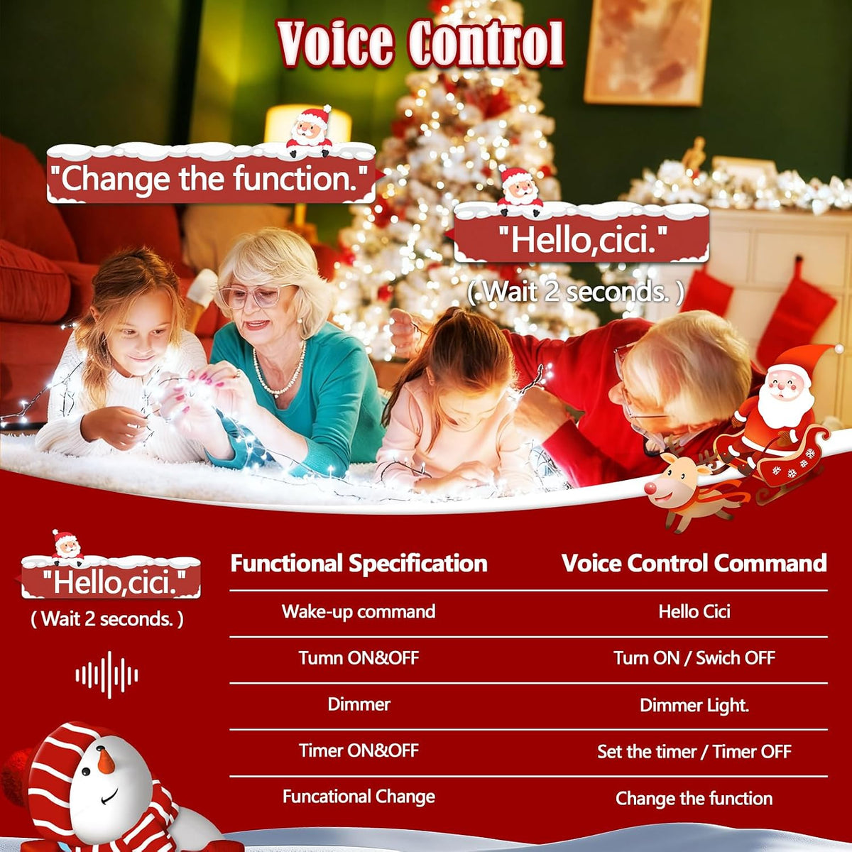 Guirnalda de luces navideñas con control por voz de 88 pies y 240 L...