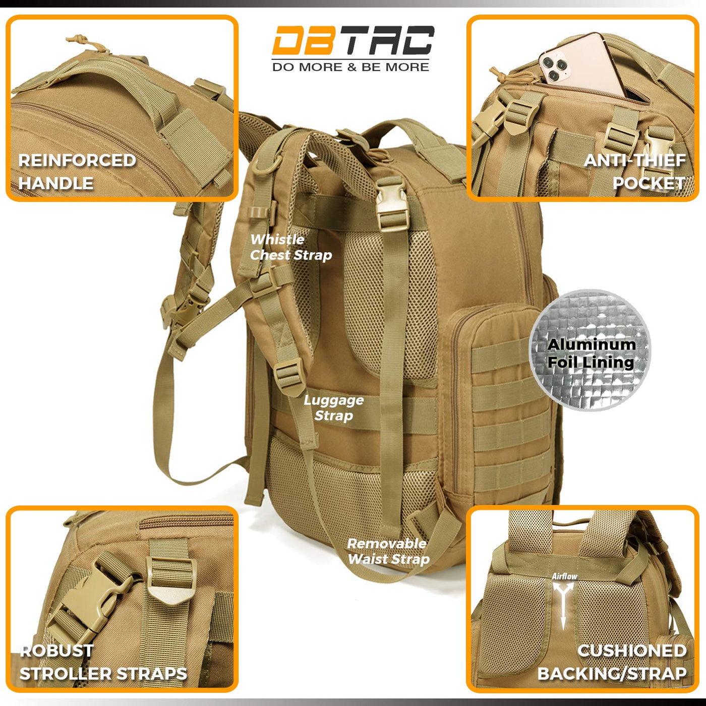 Mochila para pañales para papá, DBTAC Bolso grande para pañales de...