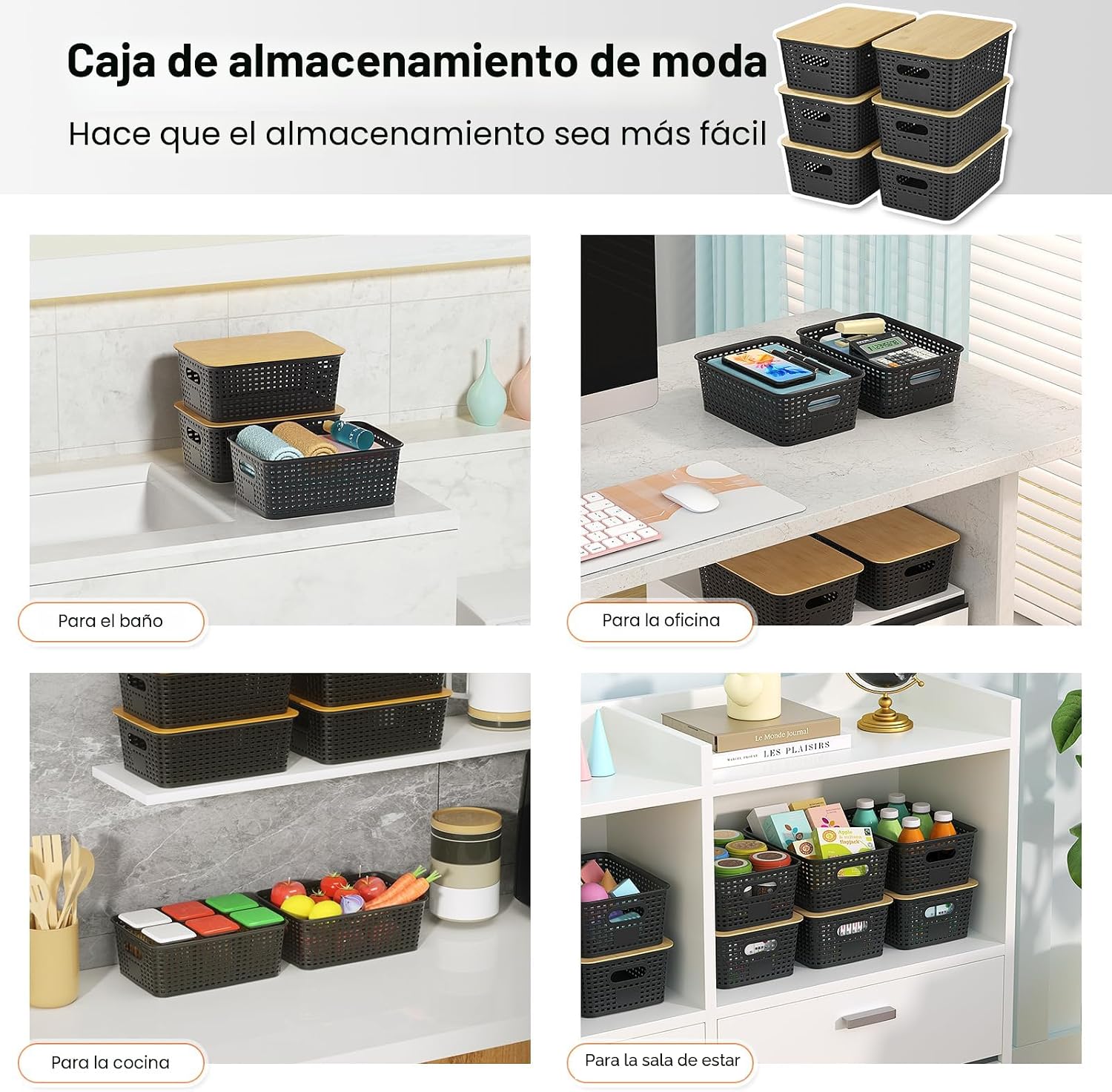 Ohmlove - Paquete de 6 cestas de almacenamiento de plástico con tap...