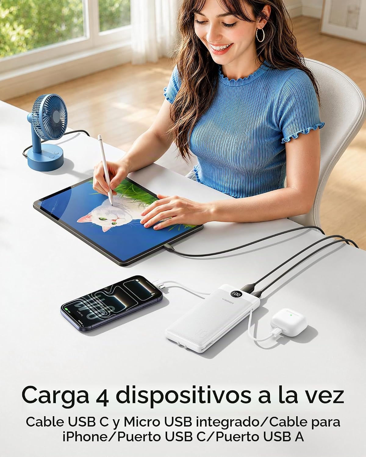 VEGER Cargador portátil para iPhone, Power Bank con cables integrad...