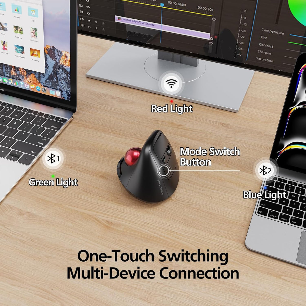 MicroPack Ratón inalámbrico ergonómico con Trackball y 5 DPI ajusta...