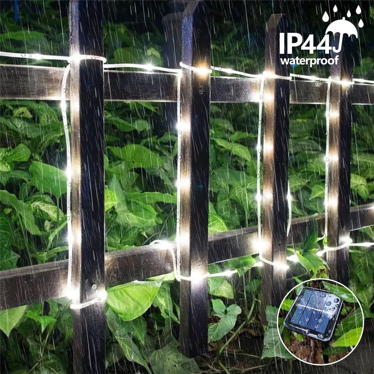 QITONG Tira de luces solares para exteriores, impermeables, 200 luc...