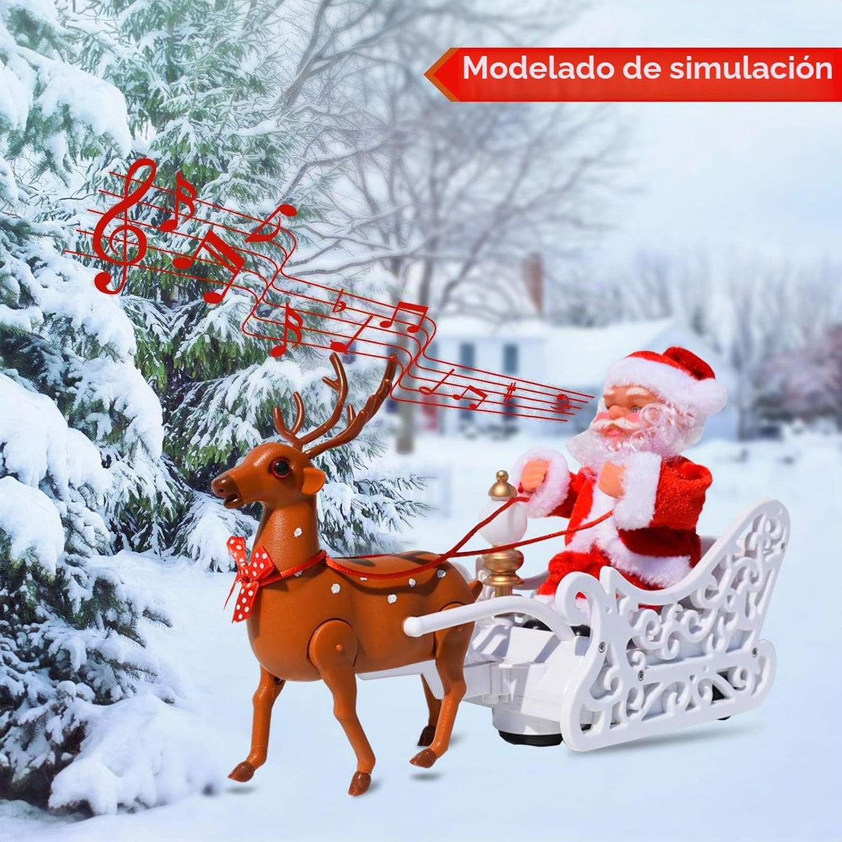 Muñeca de Papá Noel con trineo de alce PUPPY GO, carro eléctrico un...