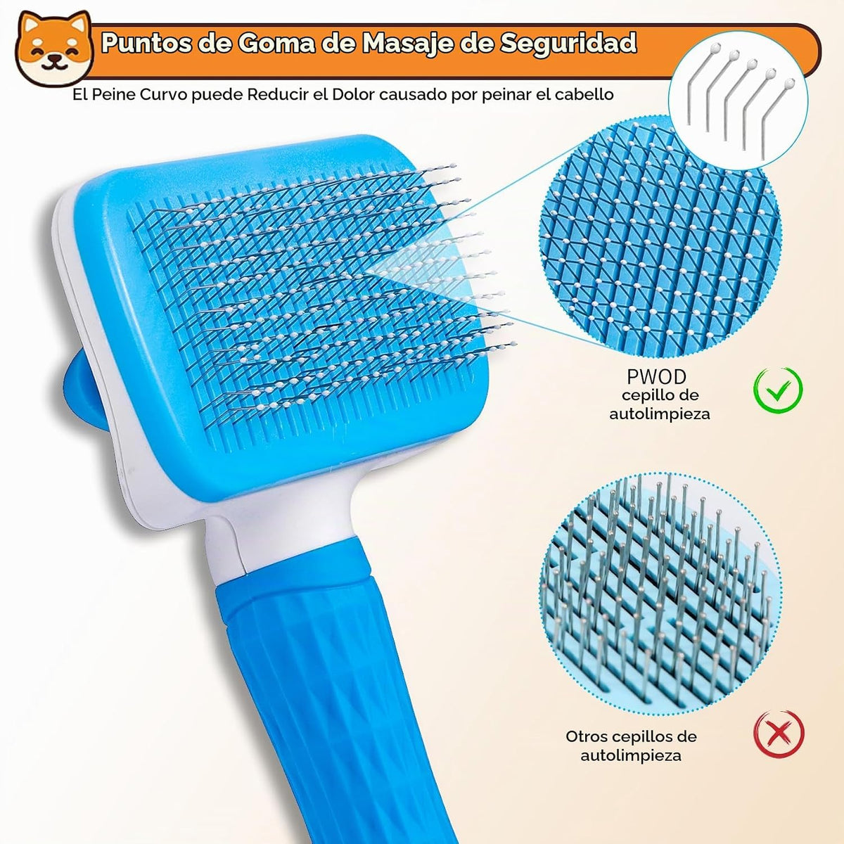 PWOD Cepillo para perros y gatos, cepillo deslizante de autolimpiez...