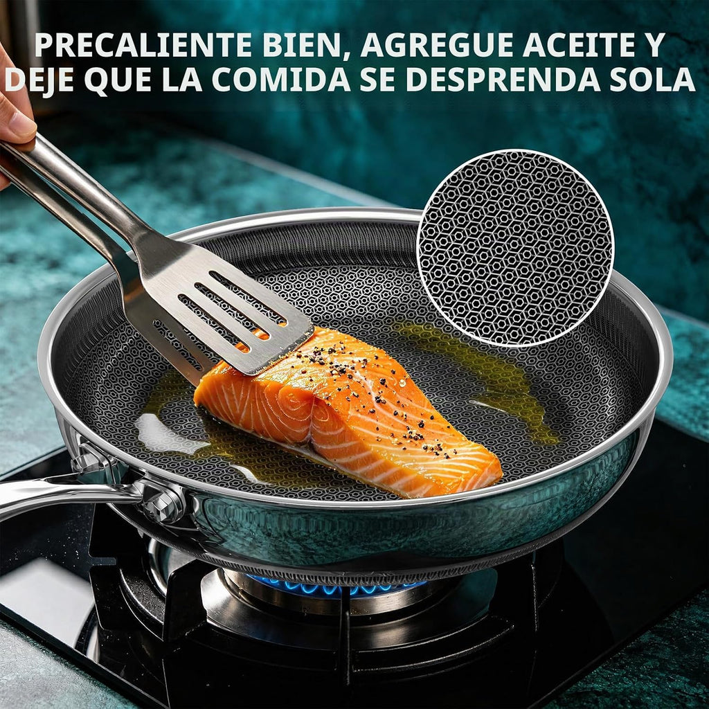 Juego de sartenes antiadherentes, 8, 10 y 12 pulgadas con tapas, sa...