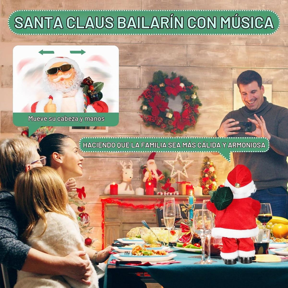 Peluche animado de Papá Noel cantando y bailando con vientre temblo...