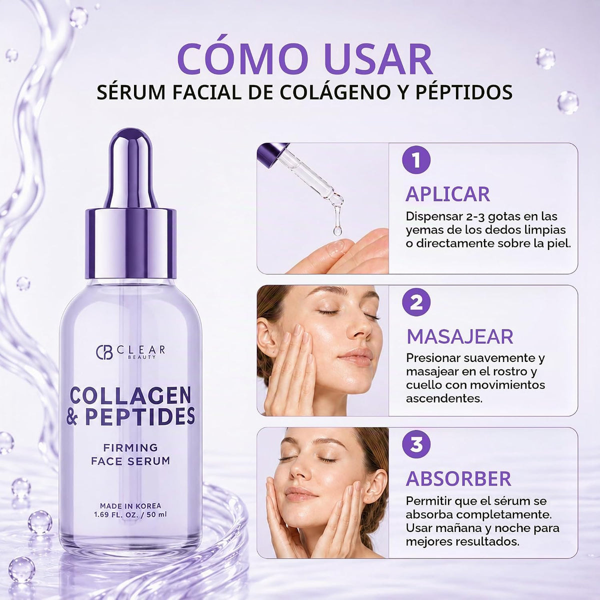 Clear Beauty Peptides Serum para la cara con colágeno, reafirmante...