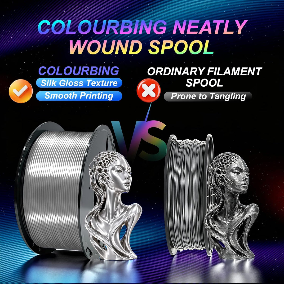 Colourbing Filamento de impresora 3D PLA+ de seda preseca de 0.069...