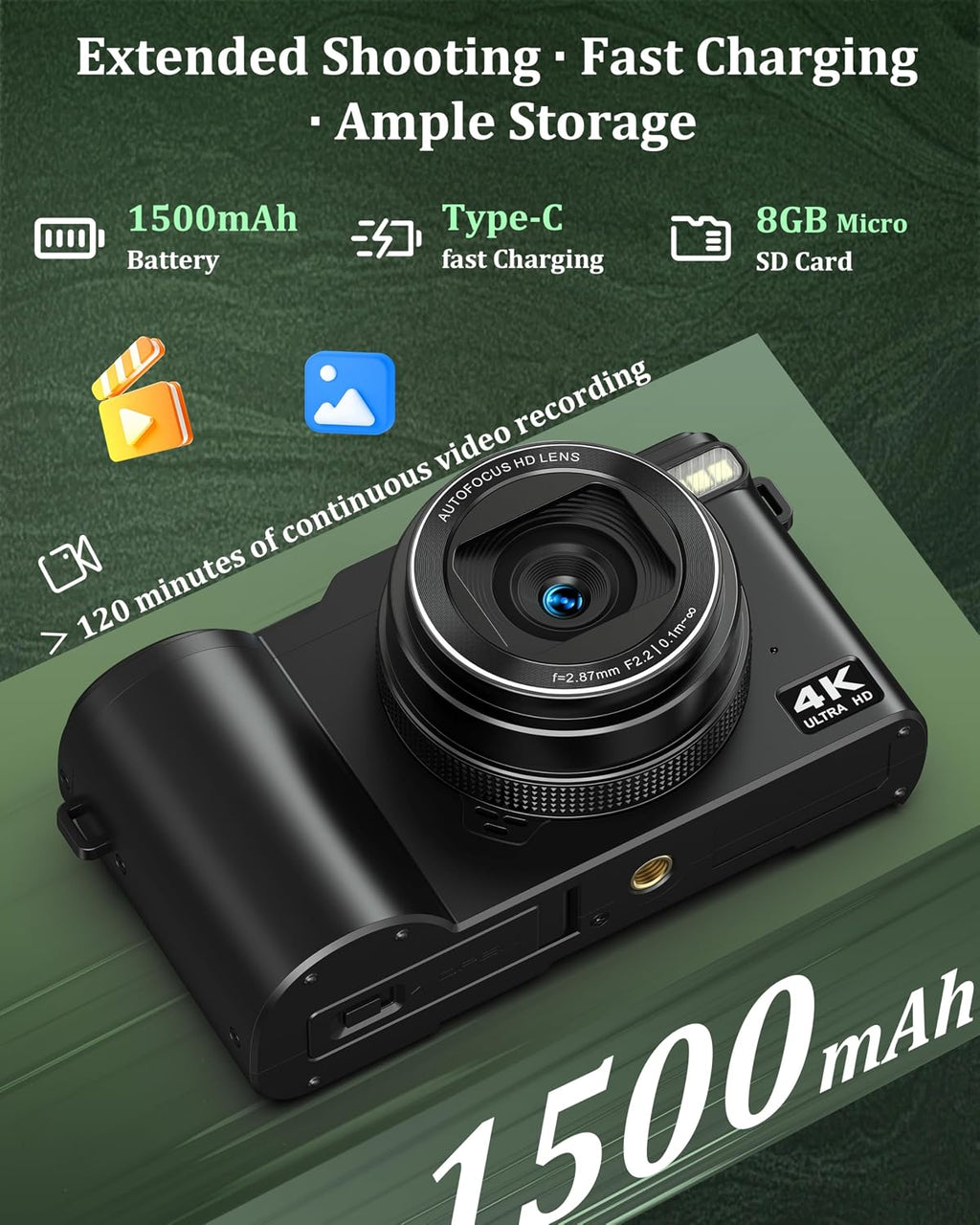 Cámara digital 4K para fotografía, cámara de vlogging de 64MP para...