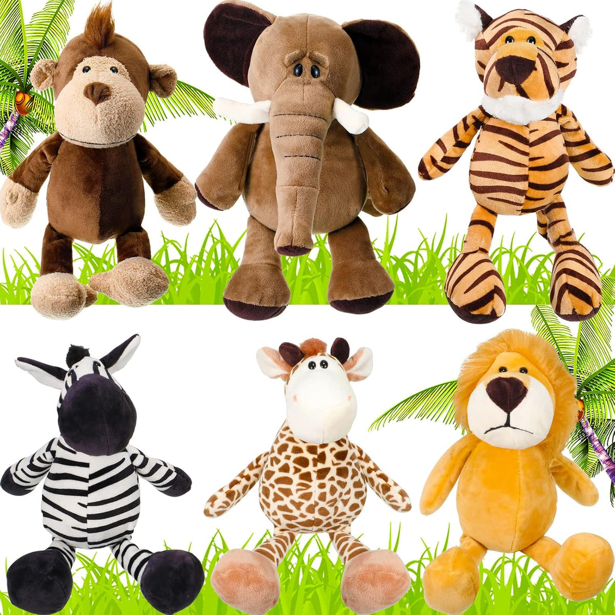 Zhanmai Juego de 6 juguetes de peluche de animales de safari de la...