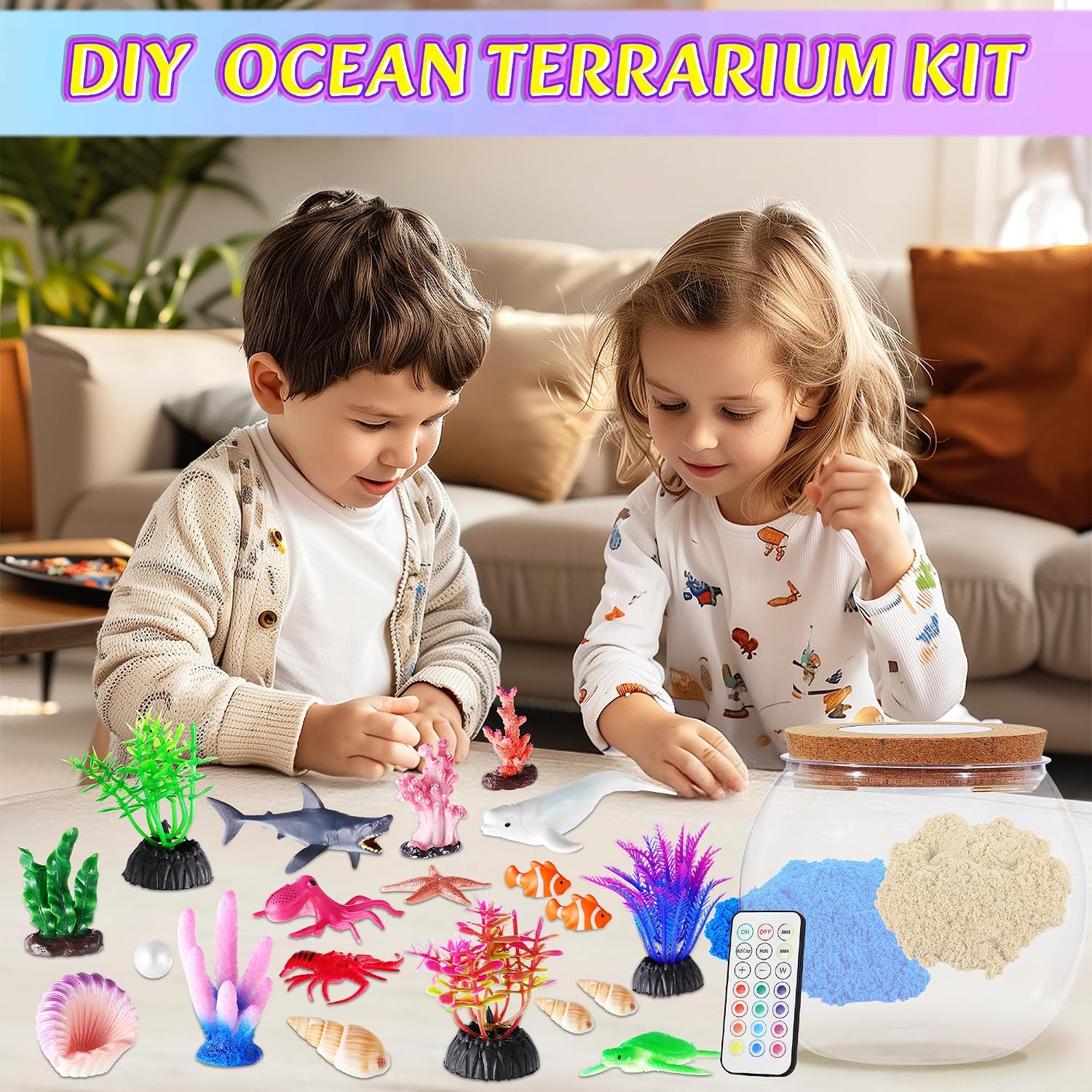 Hannstar Ocean Terrarium Kit para niños – Iluminado DIY Shark Sea A...