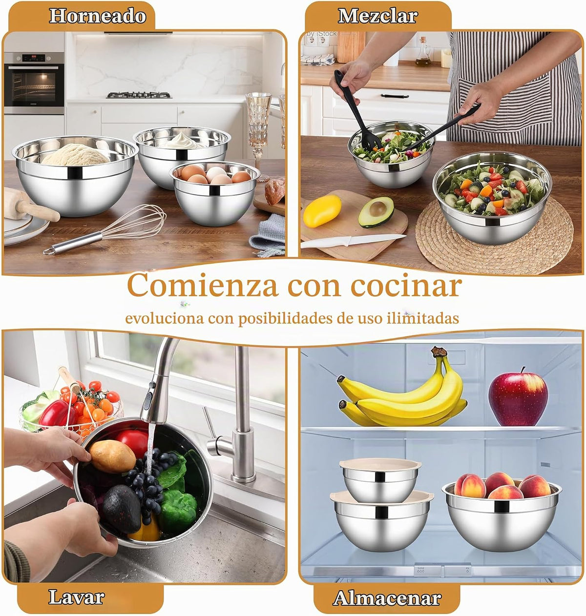 Juego de cuencos para mezclar con tapas herméticas LIANYU, 3 paquet...