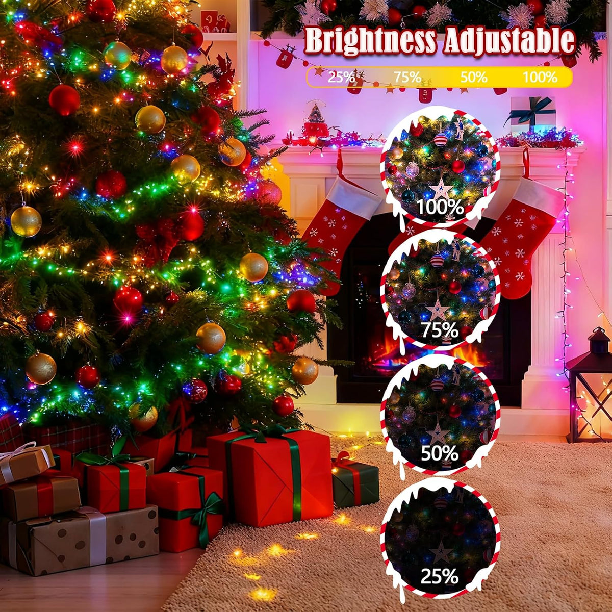 Tira de luces de Navidad con control por voz, 88 pies, 240 luces LE...