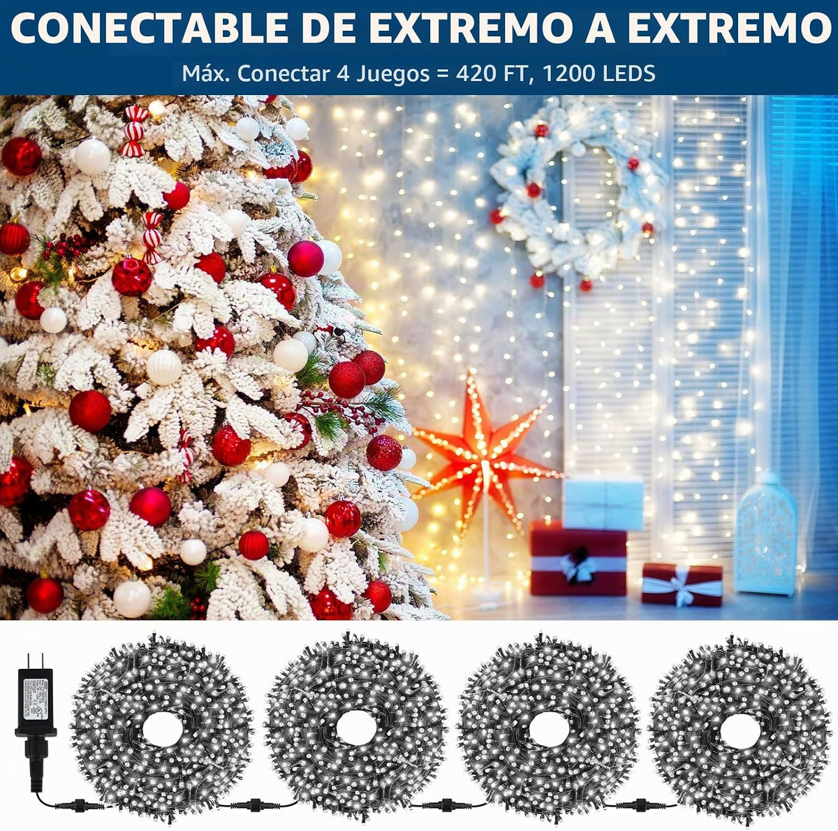 MZD8391 Tira de luces de Navidad de 105 pies, 300 luces LED para in...