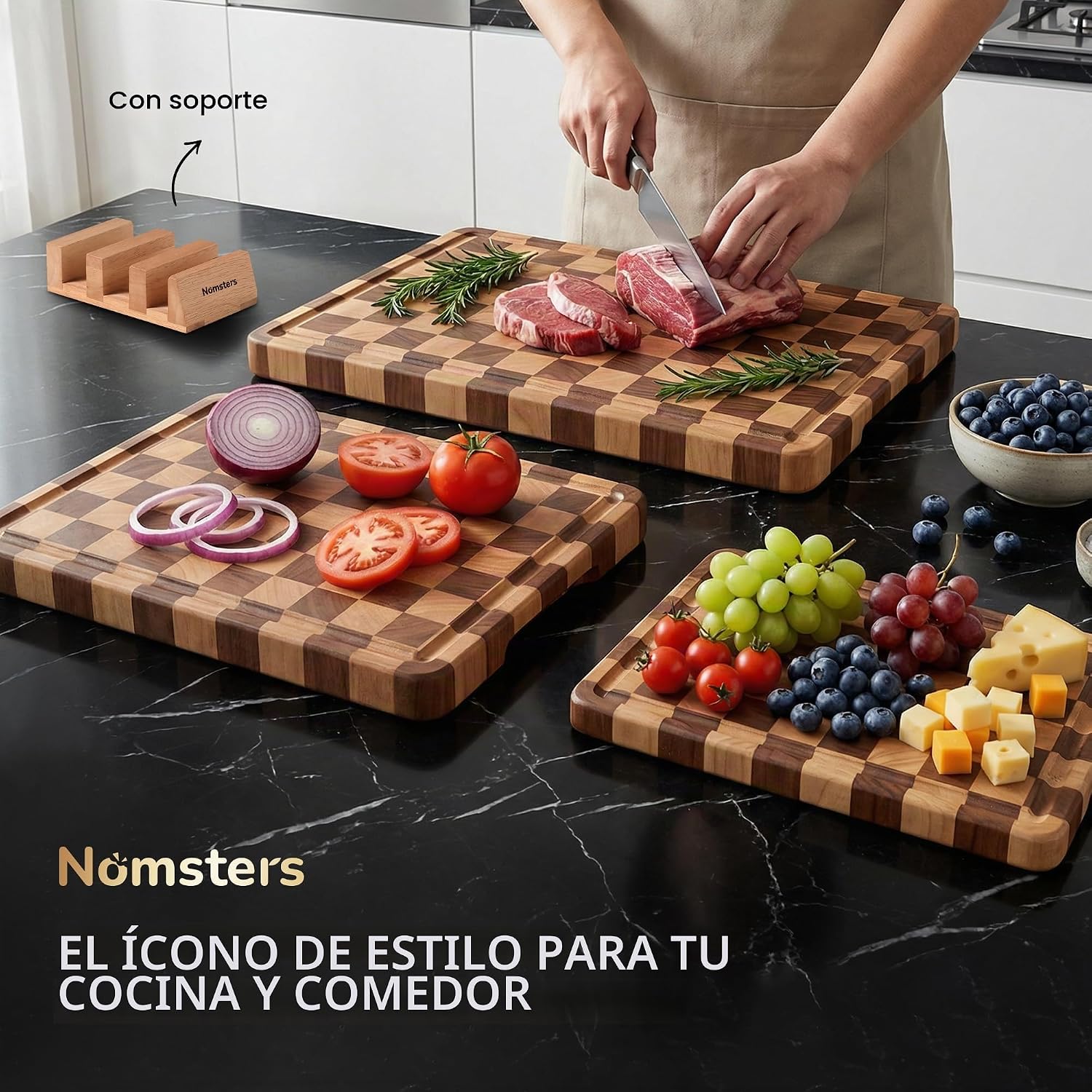 Nomsters 3 paquetes de tablas de cortar para cocina, tabla de corta...