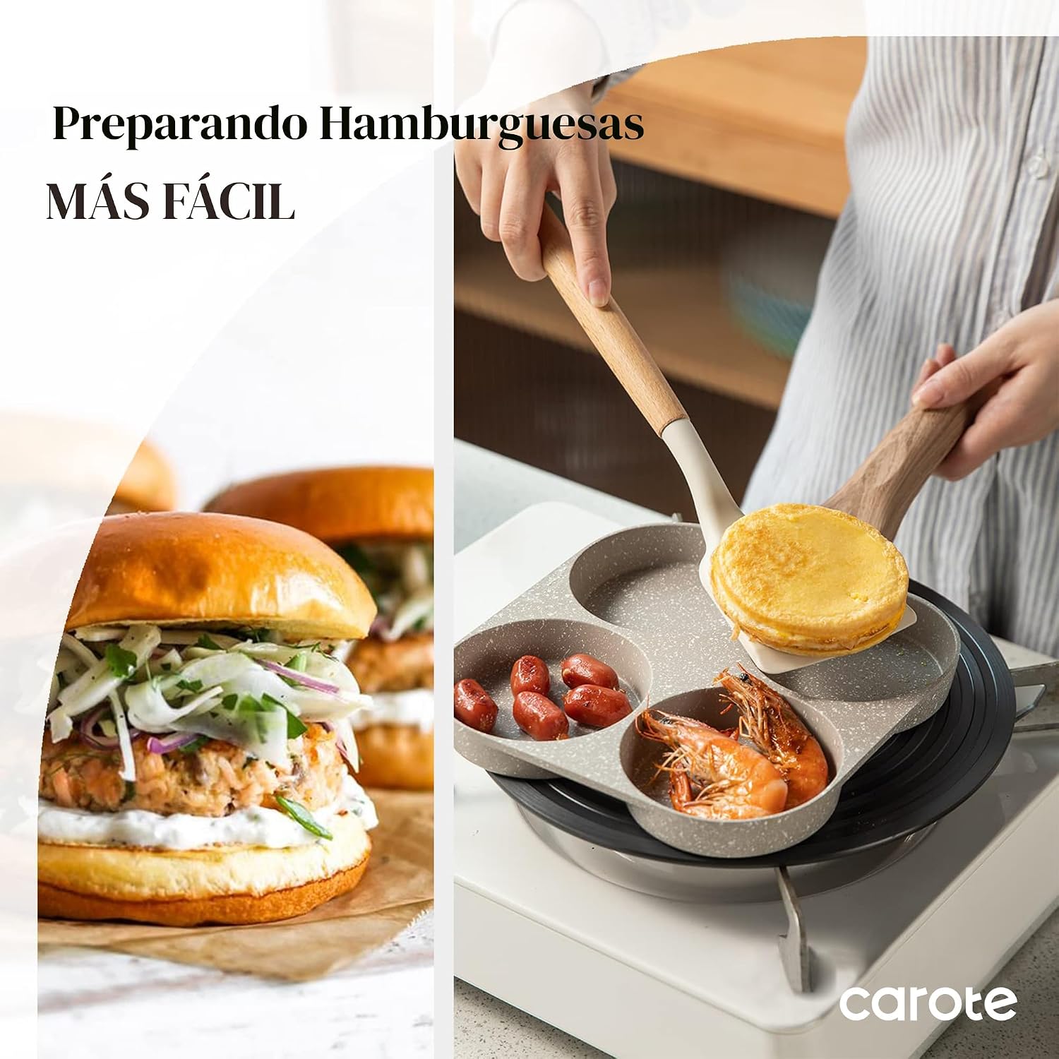 CAROTE Sartén antiadherente de granito para huevos de 4 tazas, colo...