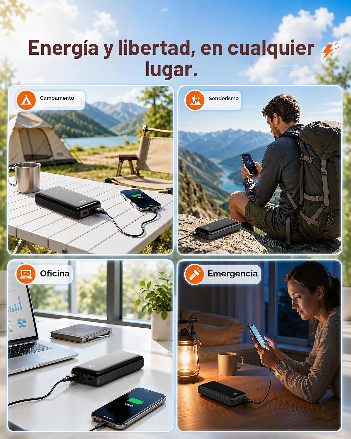 Cargador portátil 50000mAh Power Bank 22.5W carga rápida USB C bate...