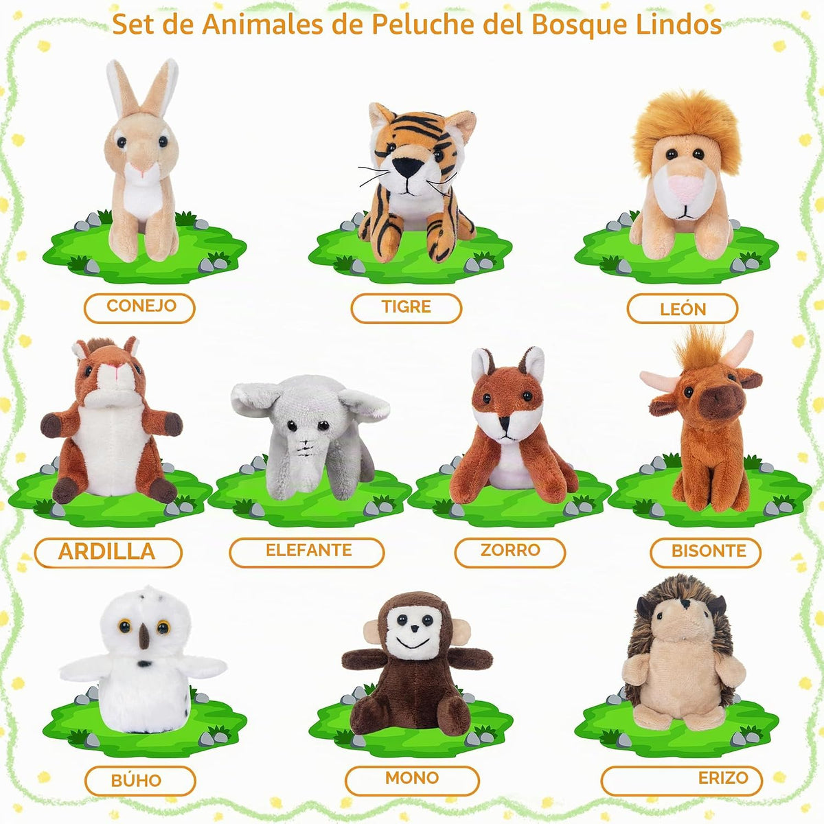 My OLi - Juego de 10 animales de peluche de zoológico, juguete de p...