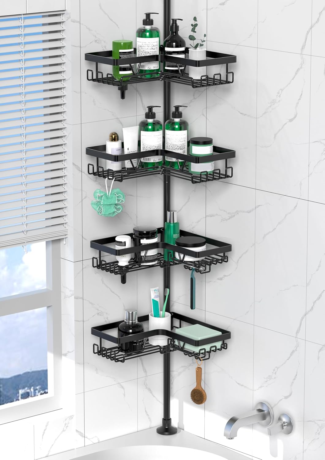 DAOYA Corner Shower Caddy Tension Pole - Organizador de ducha de 4...