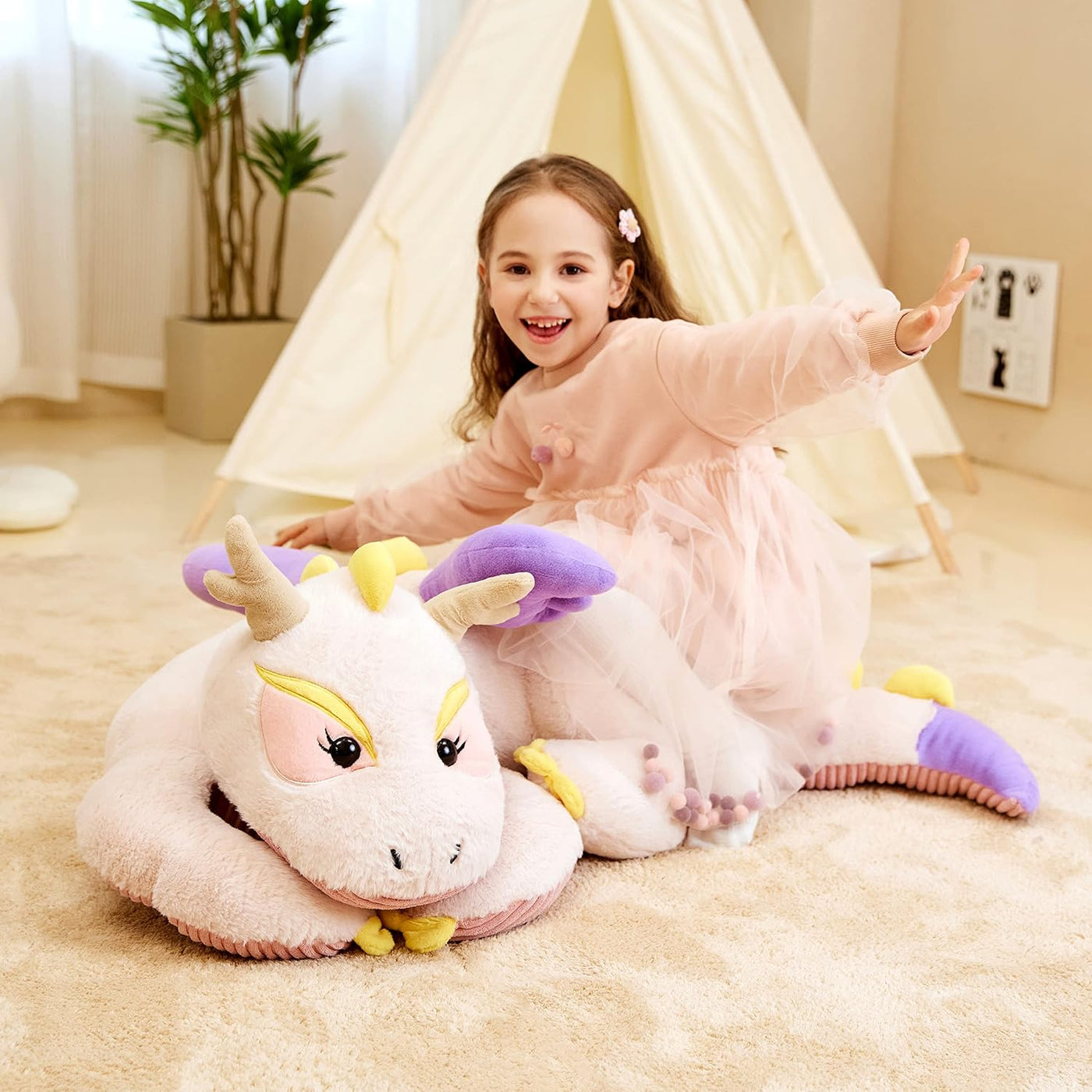 IKASA Juguete de Peluche de Animal de Dragón Gigante, Dinosaurio Gr...