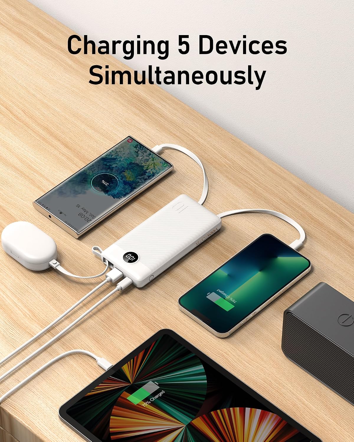 VEEKTOMX Cargador portátil de 10000 mAh con 4 cables incorporados |...