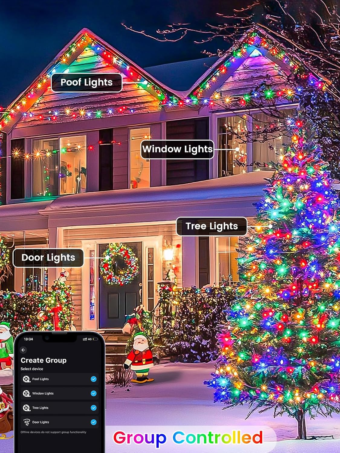 Guirnalda de luces navideñas inteligentes con cambio de color, cont...
