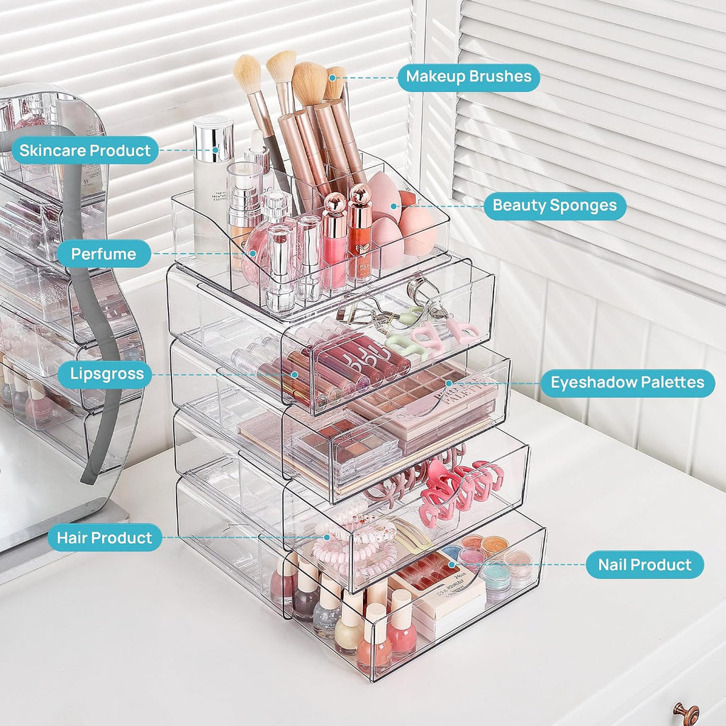 Vtopmart Organizador de maquillaje transparente de 3 niveles con 2...