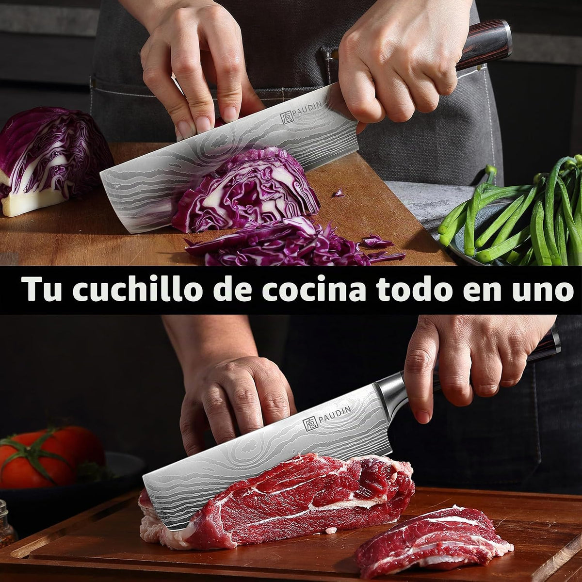 PAUDIN Cuchillo Nakiri - Cuchillo de carnicero de 17,78 cm afilado...