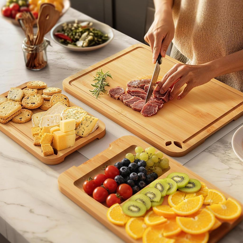 Toolola Tablas de cortar de bambú para cocina con soporte y alfombr...