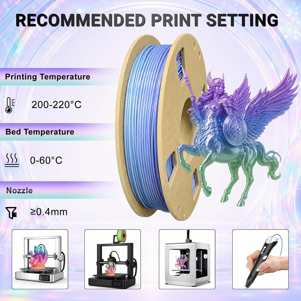 Frucindra Paquete de filamentos para impresora 3D de seda PLA+ tric...