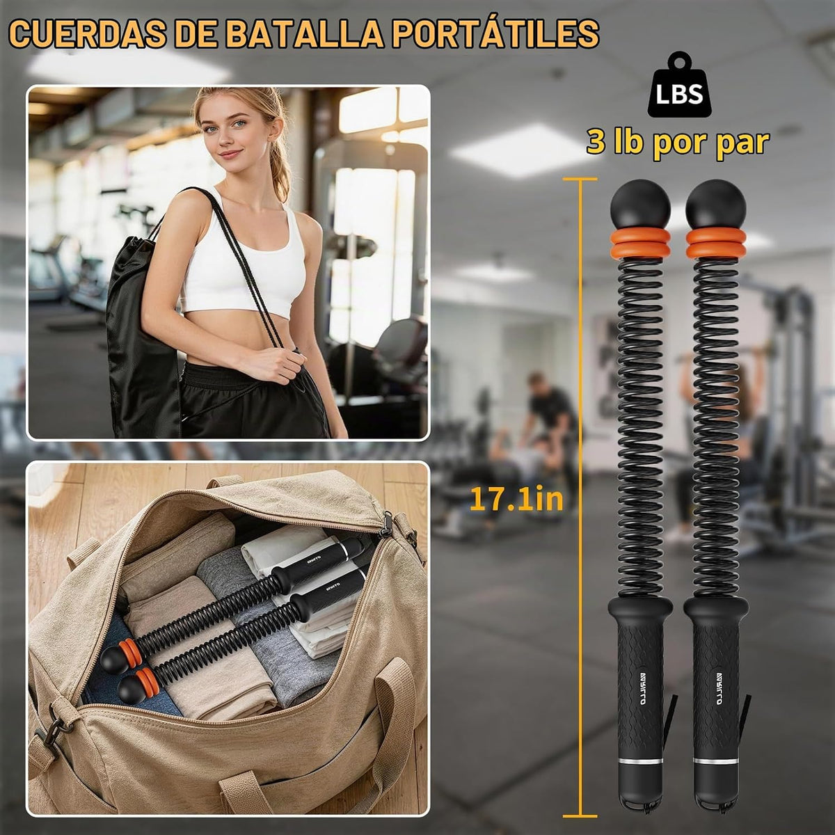 Cuerdas de batalla sin cuerda para gimnasio en casa, cuerda de bata...