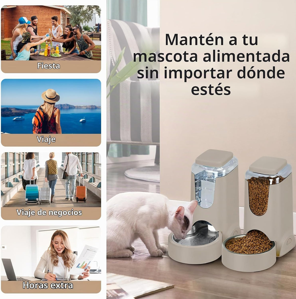 Paquete de 2 alimentadores automáticos para gatos y dispensador de...